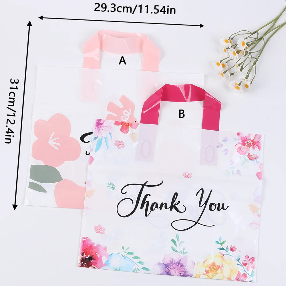 20/50Pcs Thank You Gift Bag with Handle Plastic Floral Shopping Bags for Small Business Wedding Birthday Party Gift Bags Zpaxo