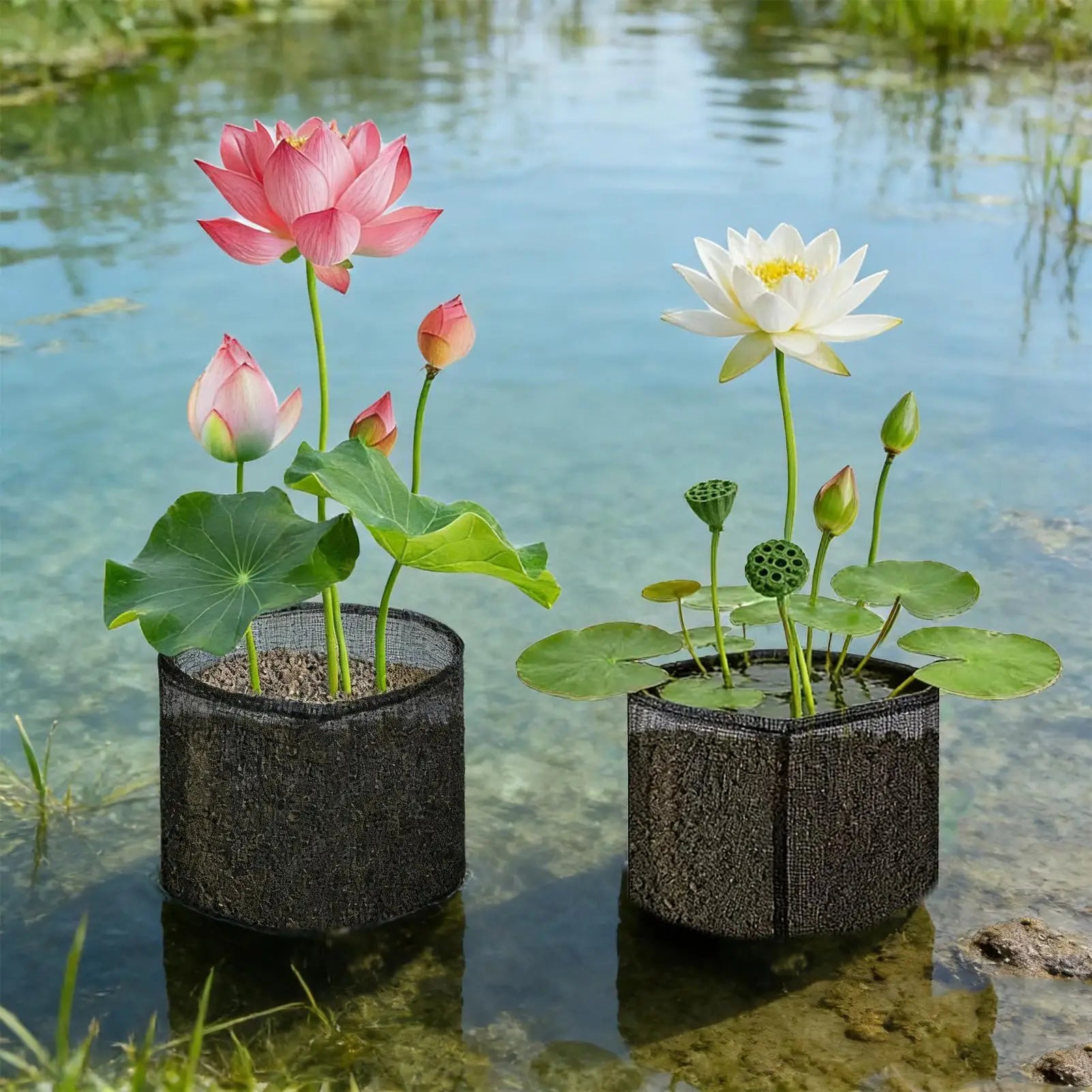 Pond Basket 4 Pieces Reusable Foldable Aquatic Plant Bags Hyacinth Planting Baskets for Home Garden Backyard Yard Pond Balcony Zpaxo
