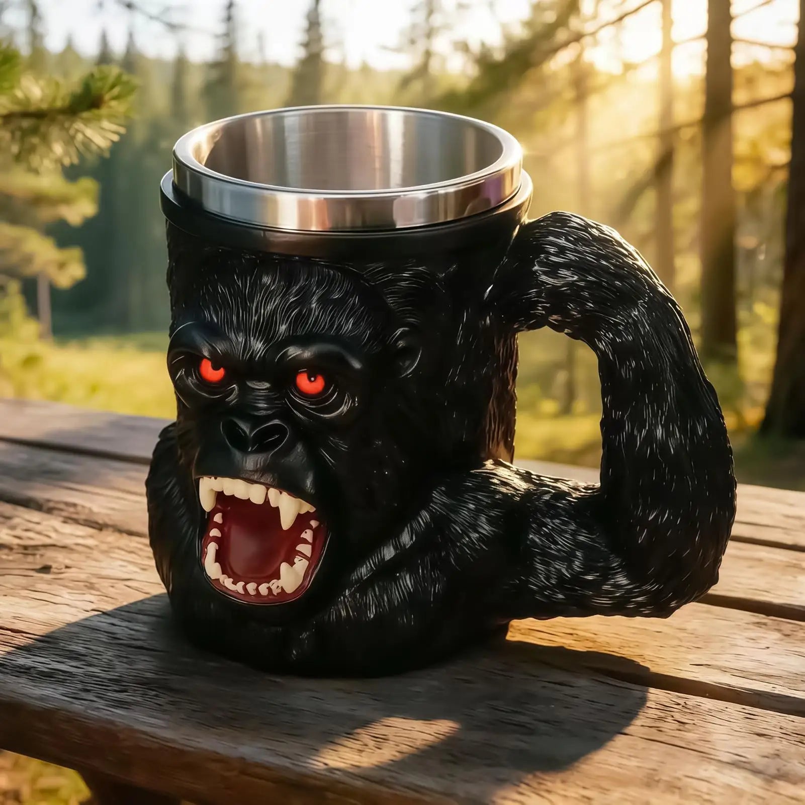 Monkey Mug Resin Stainless Steel Red-eyed Cup Handle Novelty Coffee