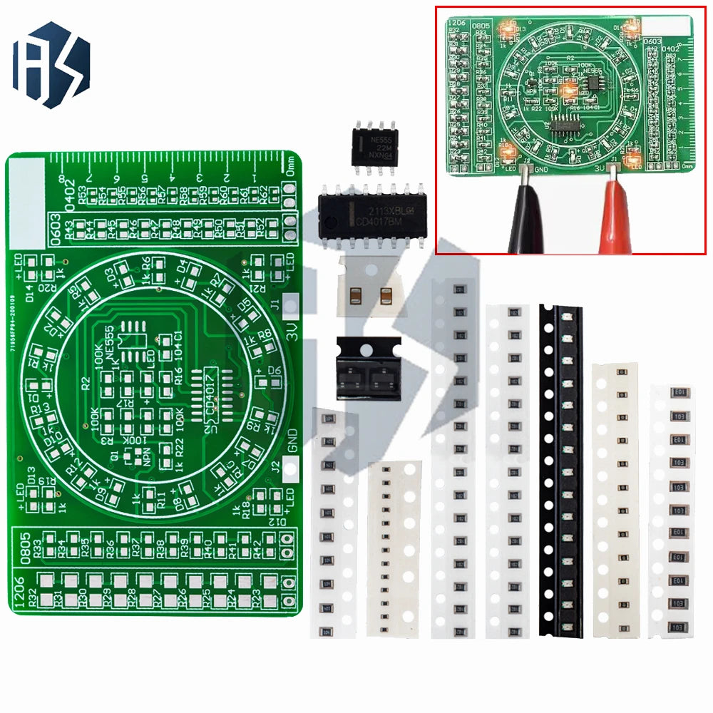 SMD Soldering Practice Kit with FR4 PCB – NE555/CD4017, 10-LED Chaser for Electronic DIY Training Zpaxo