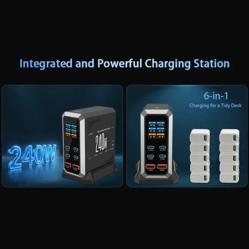 652F 240W USB Charging Station 6 Port Desktop Fast C Adapter Zpaxo