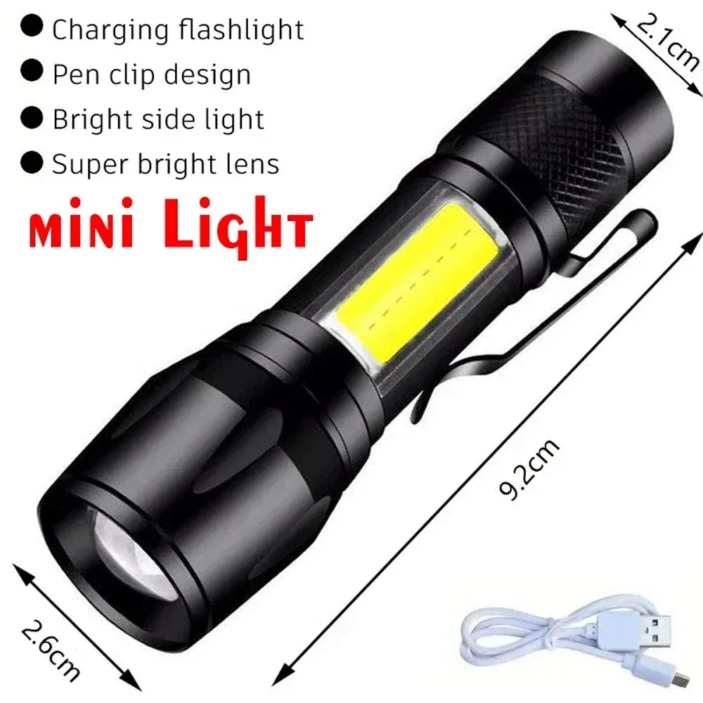 2000LM LED Tactical Flashlight – Type-C Rechargeable Zoom Torch LED Tactical Flashlight Zpaxo Mini Light ZOOM