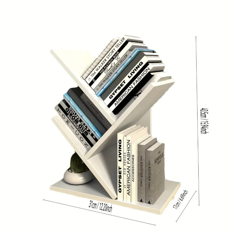 Tree Bookshelf 3-Tier Wood Small Mini Book Shelf Office Home School