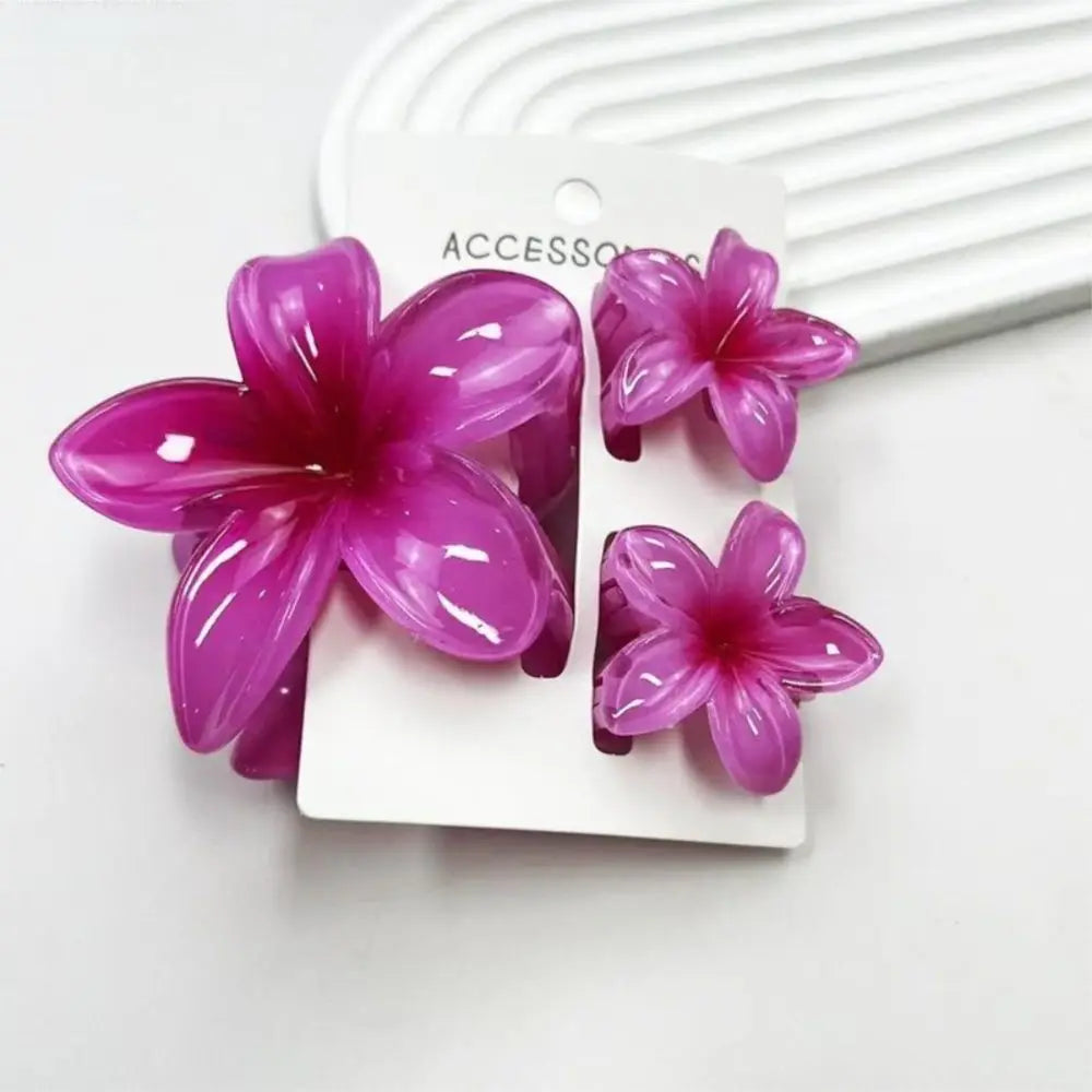 3Pcs/Set New Gradient Hair Claws Sweet Flower Plumeria Flower Hawaiian Flower Hair Clip Clamp Acrylic Hair Accessories Summer Zpaxo