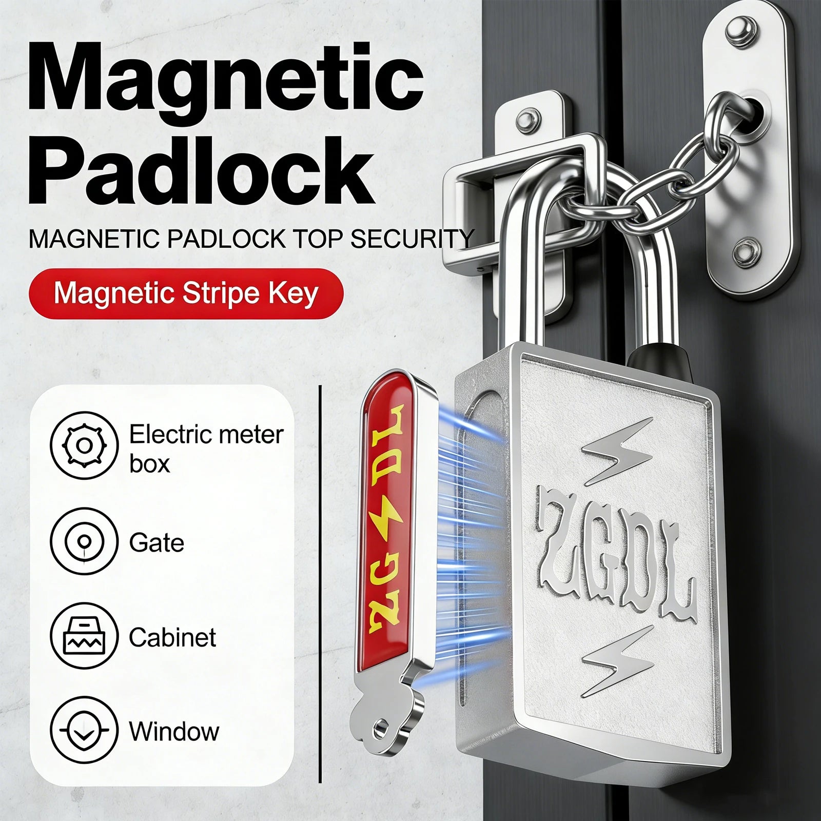 Keyless Hole Magnetic Padlock Anti-Theft 304 Stainless Steel High-Security Magnetic Strip Key Secure Lock for Electrical Meter B Zpaxo