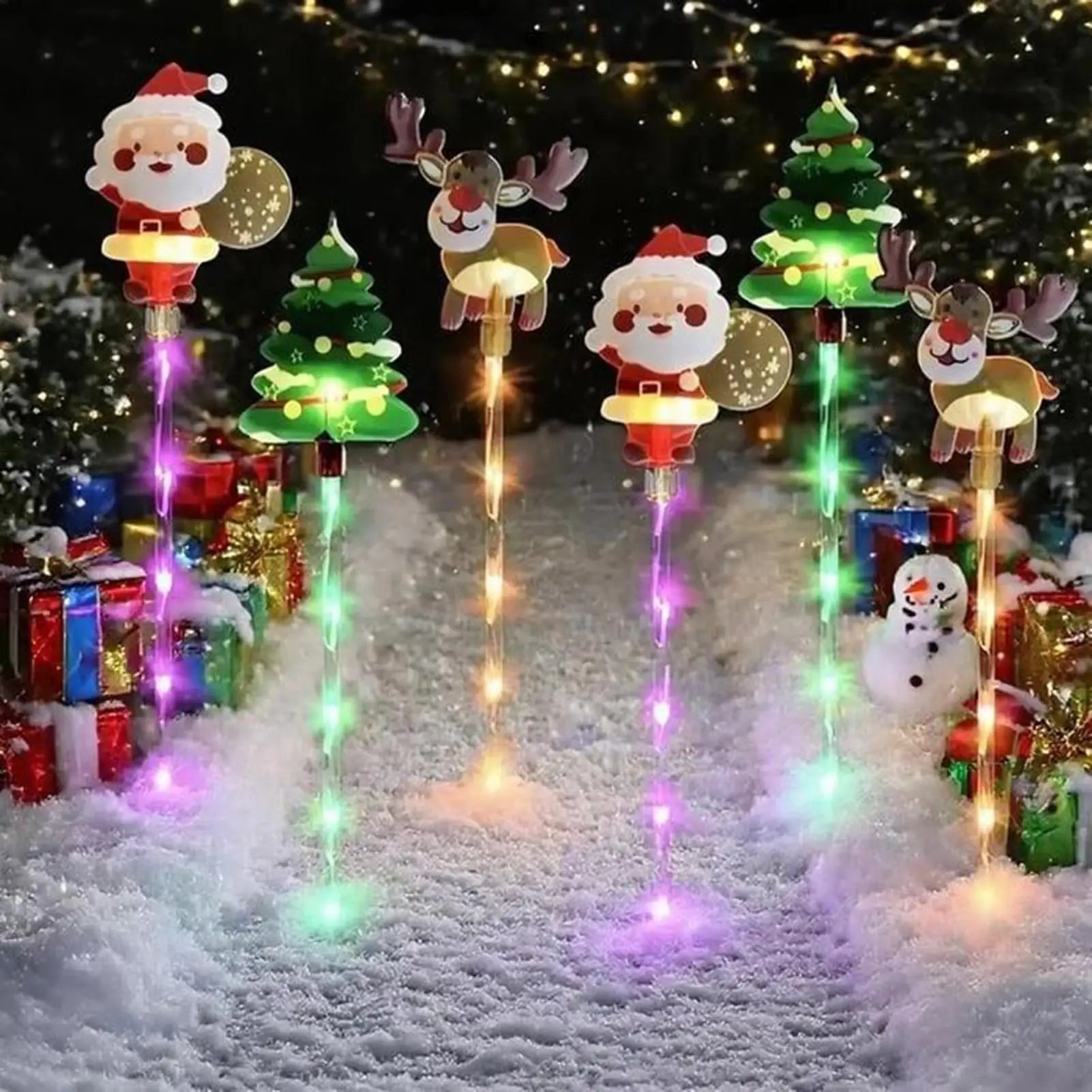 Solar Christmas Lights Reindeer Yard Stake Outdoor Waterproof LED