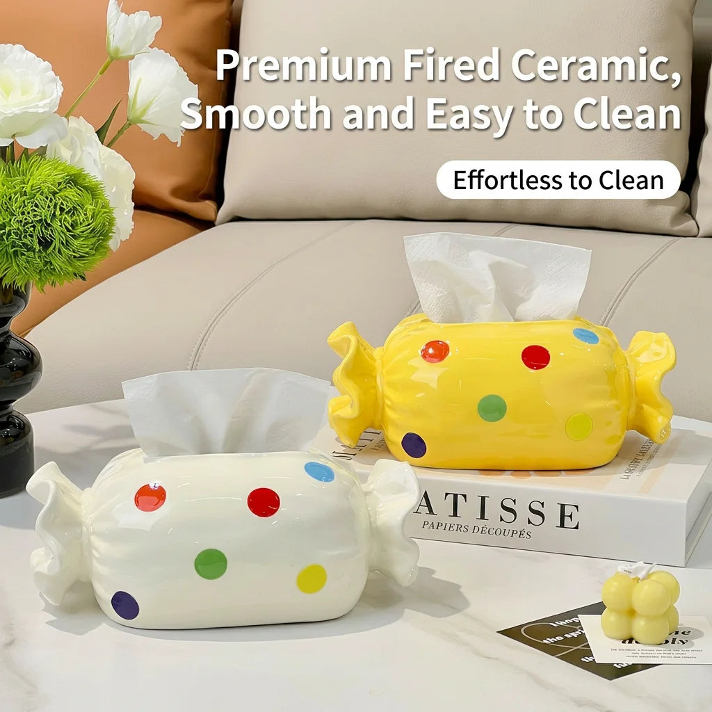 Ceramic Candy Tissue Box – Japanese Polka Dot Home Décor