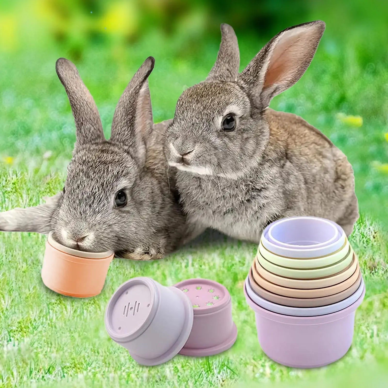 Multi-colored Rabbits Stacking Cups Small Animals Reusable Plastic