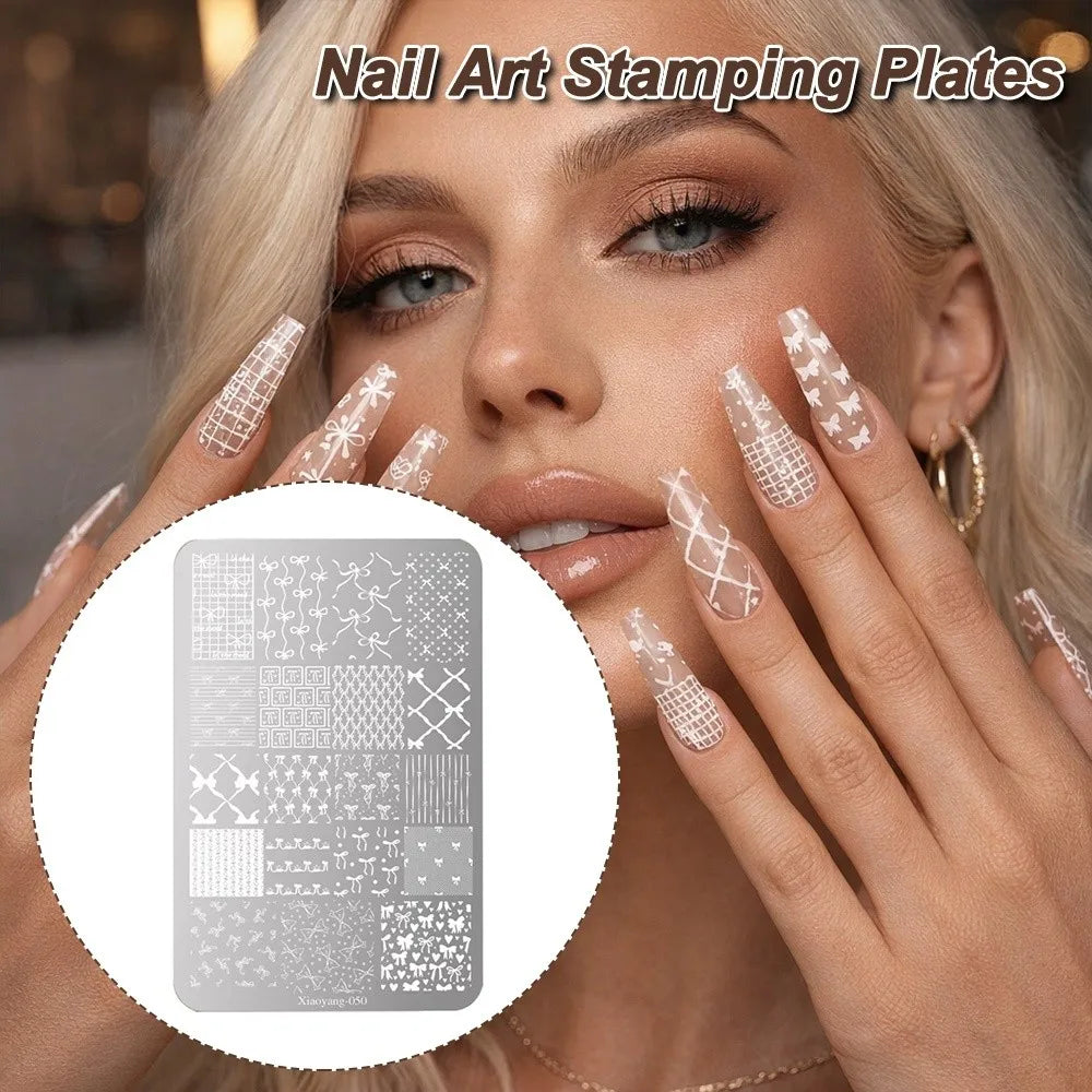 Bowknot Patterns Nail Art Stamping Plates Kawaii Bow Image High-Precision Nail Art Stencil Stainless Steel DIY Printing Zpaxo