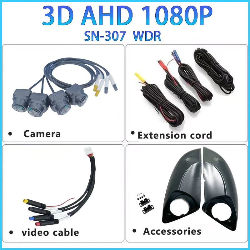 360 Android Car Camera 3D AHD 1080P Panoramic View 4 Square Cameras