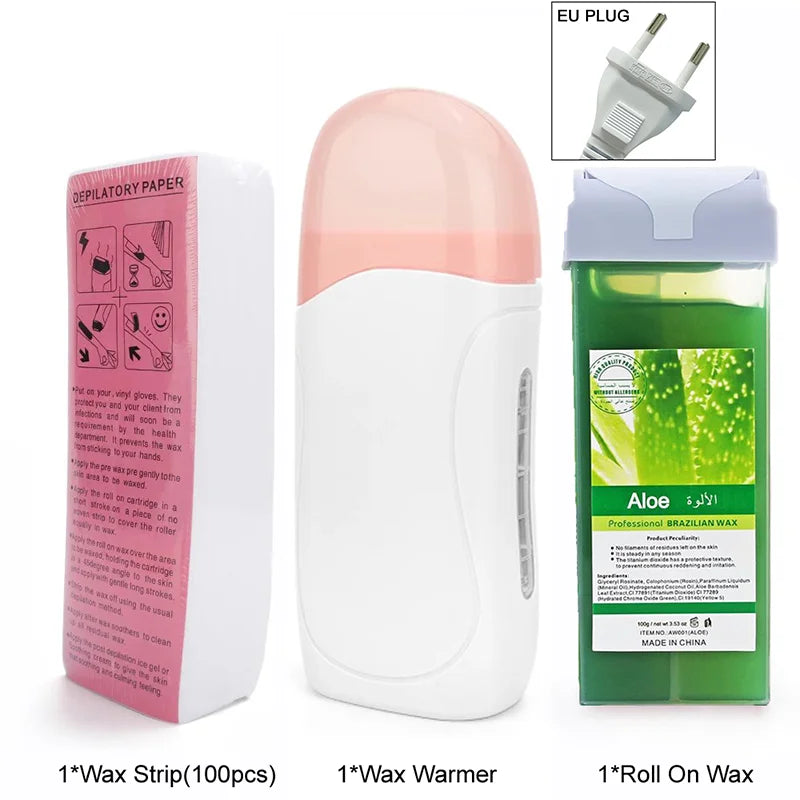 3-in-1 Roll-On Waxing Kit – Soft Wax Heater & Strips Unisex Roll-On Waxing Kit Zpaxo 072-W-EU-Aloe