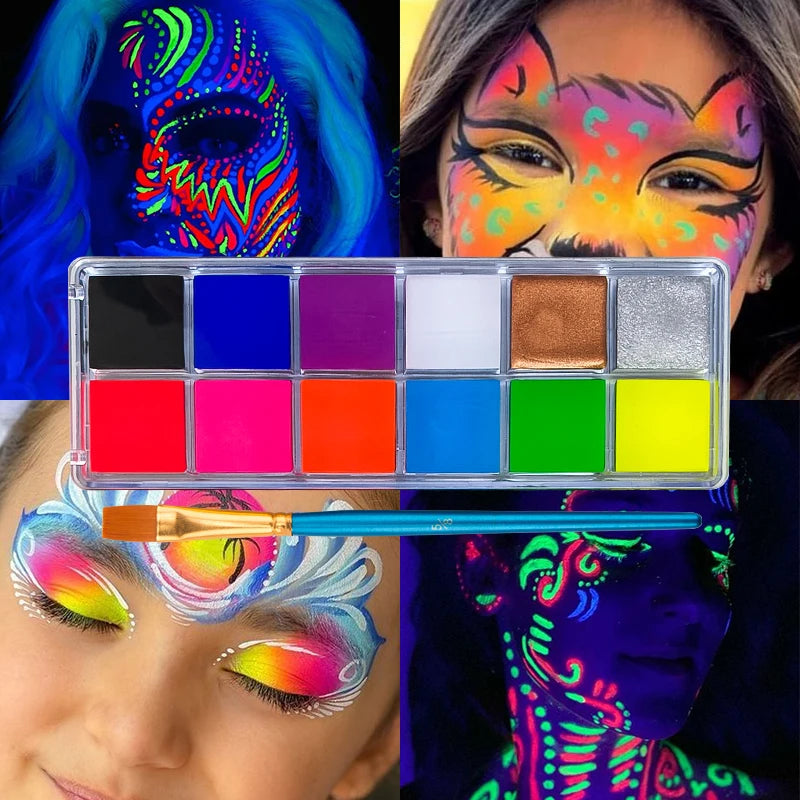 Glow Dark Face Body Paint Palette UV Neon Fluorescent Art Zpaxo