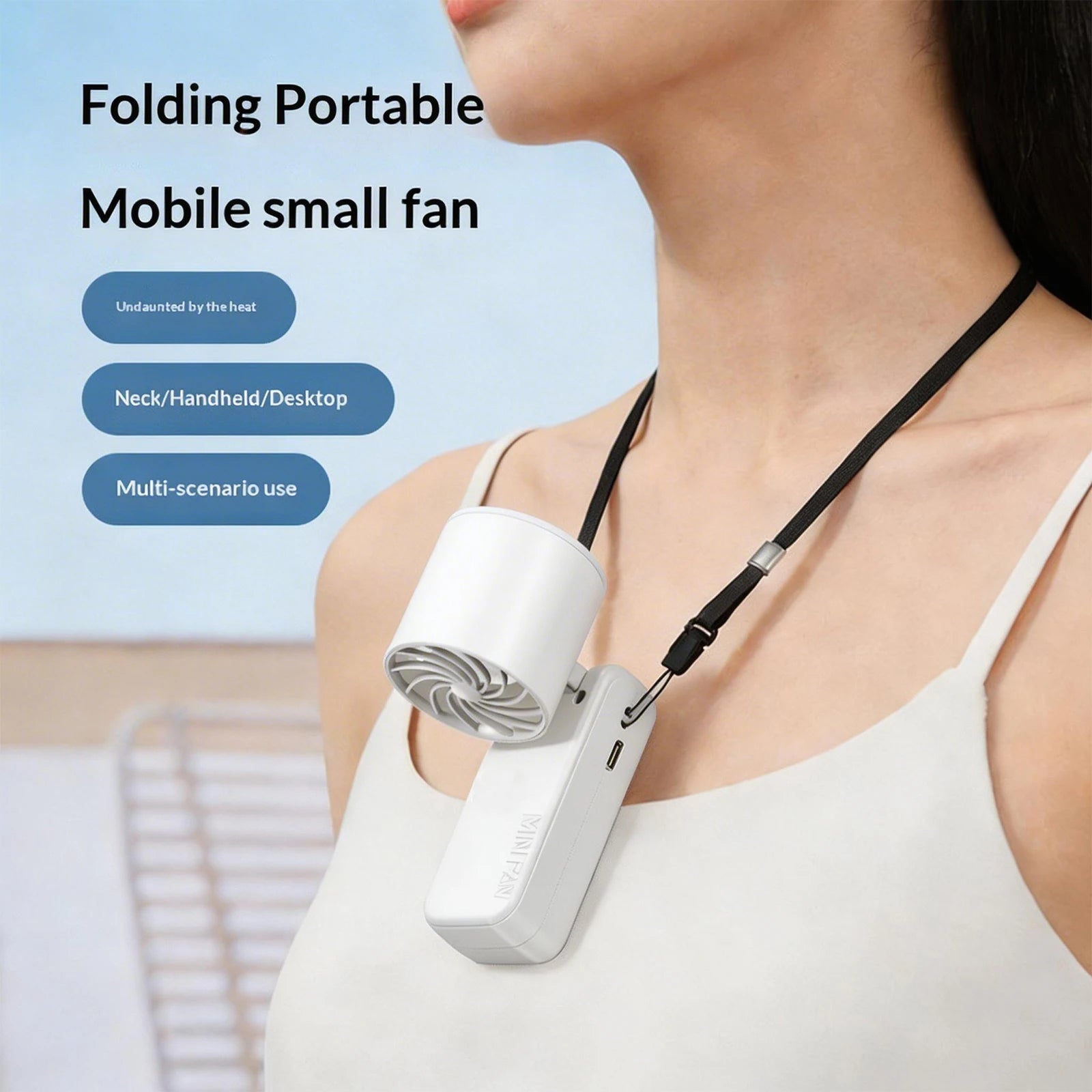 Foldable Silent Fans Type-C Charging Rechargeable Hanging Turbo Fans Adjustable Powerful Air Blower for Outdoor Travel Commute Zpaxo