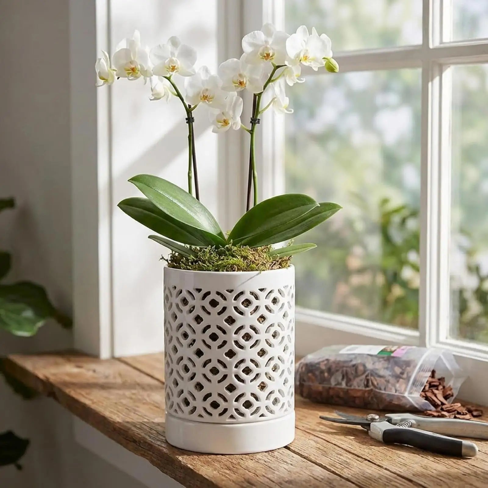 Ceramic Planter Multi-hole Design Container Vase Removable Tray Pots
