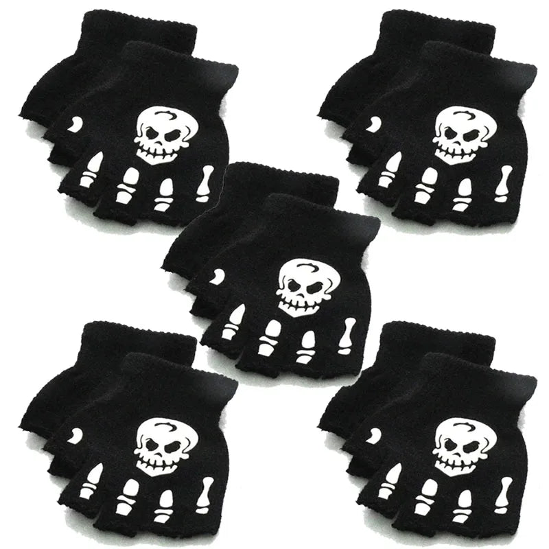 Glow-in-the-Dark Skeleton Fingerless Gloves | Halloween Mittens