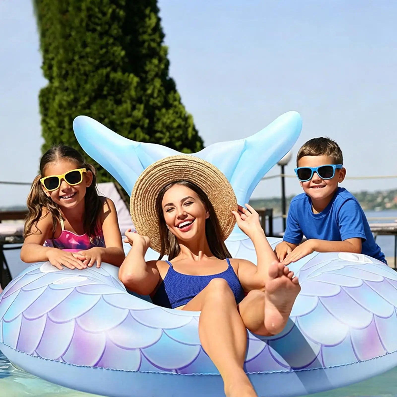 Inflatable Pool Float Mermaid Tail Chair Portable Kids Adults Lounge