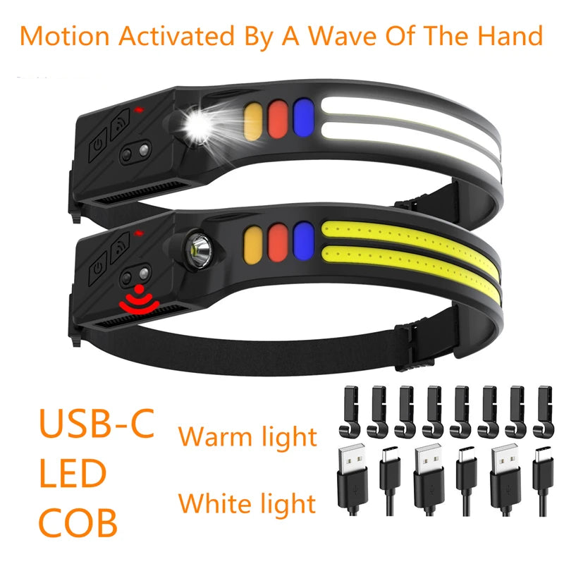 COB LED Induction Headlamp – 9-Mode USB-C Rechargeable, Waterproof LED Headlamp Zpaxo