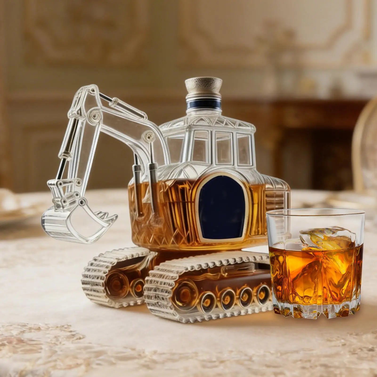 Whiskey Bottle Excavator Shaped Pourer Dispenser Glass Liquor