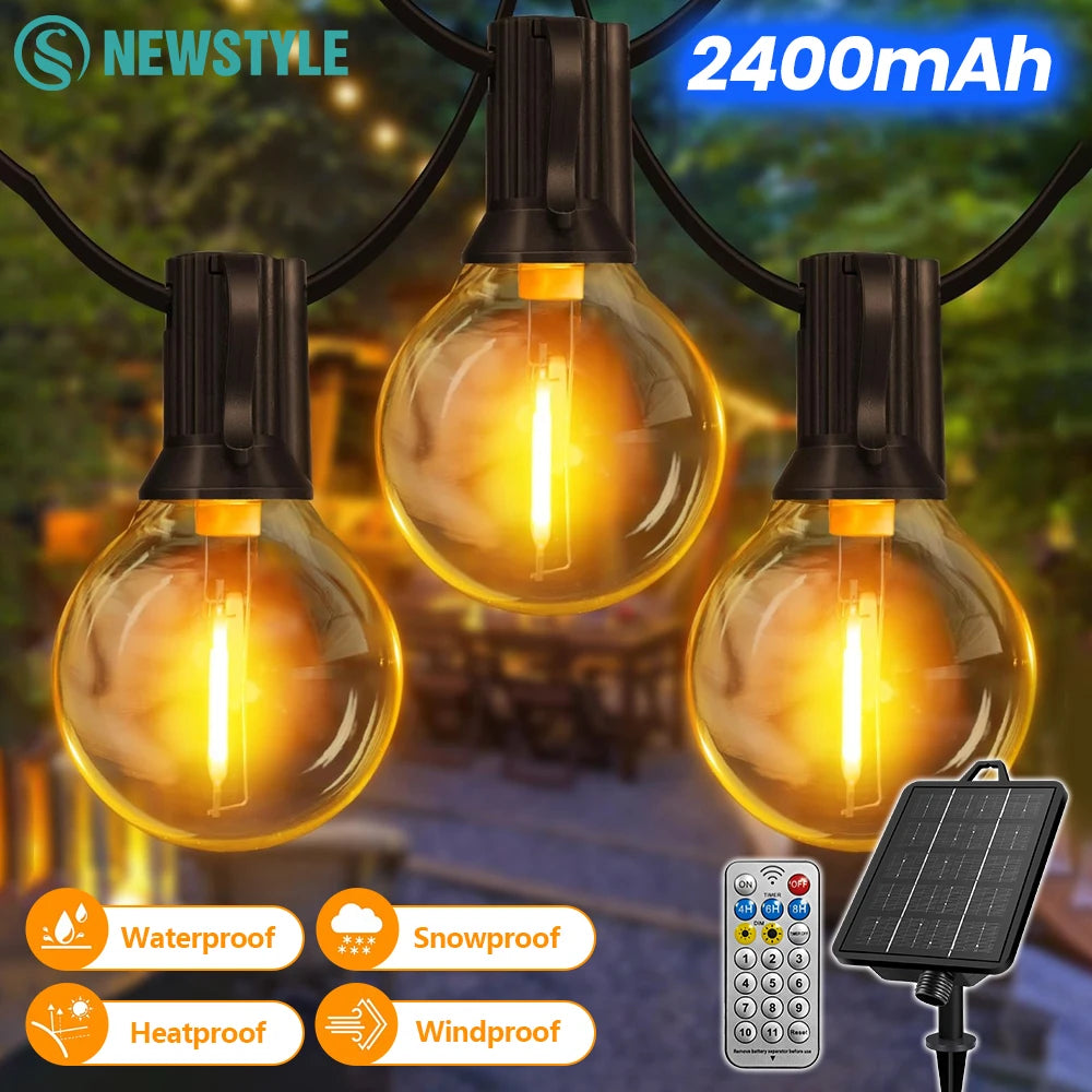 18-30M Solar String Lights Outdoor Waterproof with Remote G40 LED Shatterproof Bulbs 11 Light Modes IP65 Waterproof String Light Zpaxo