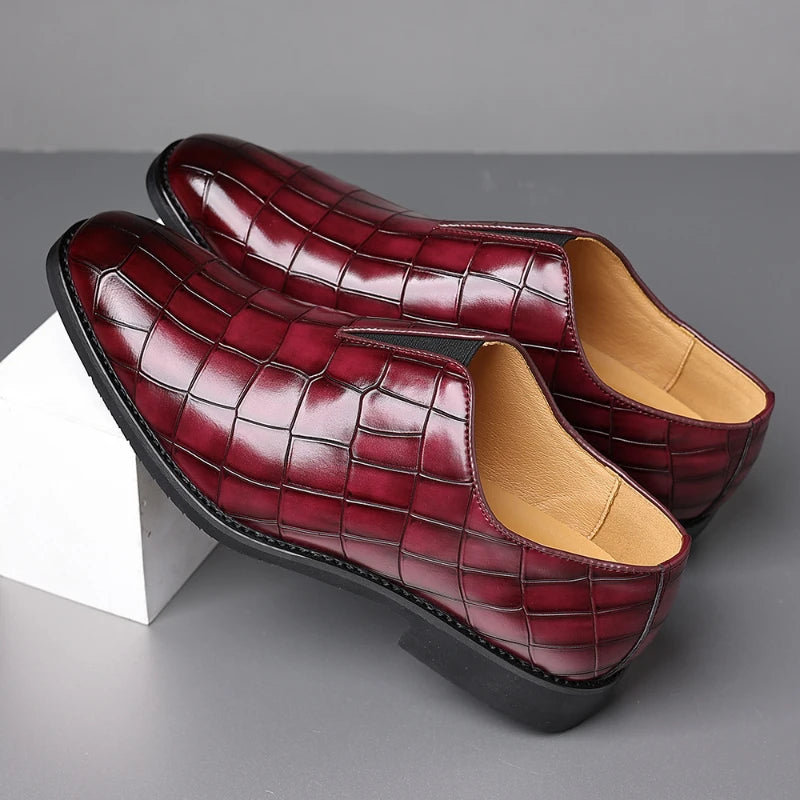 Mens Classic Temperament Brown Crocodile Embossed Leather Loafers Zpaxo