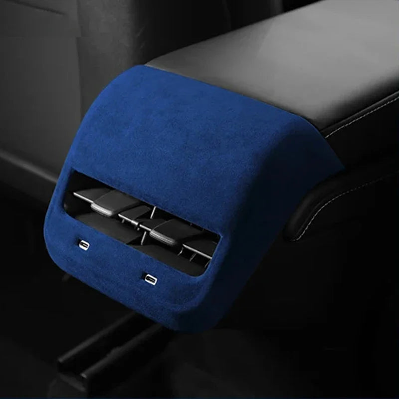 Car Rear Air Condition Vent Outlet Cover For Tesla Model 3/Y Interior Alcan tara Auto Back Exhaust Vent Decorative Sheath Shell Zpaxo C Blue