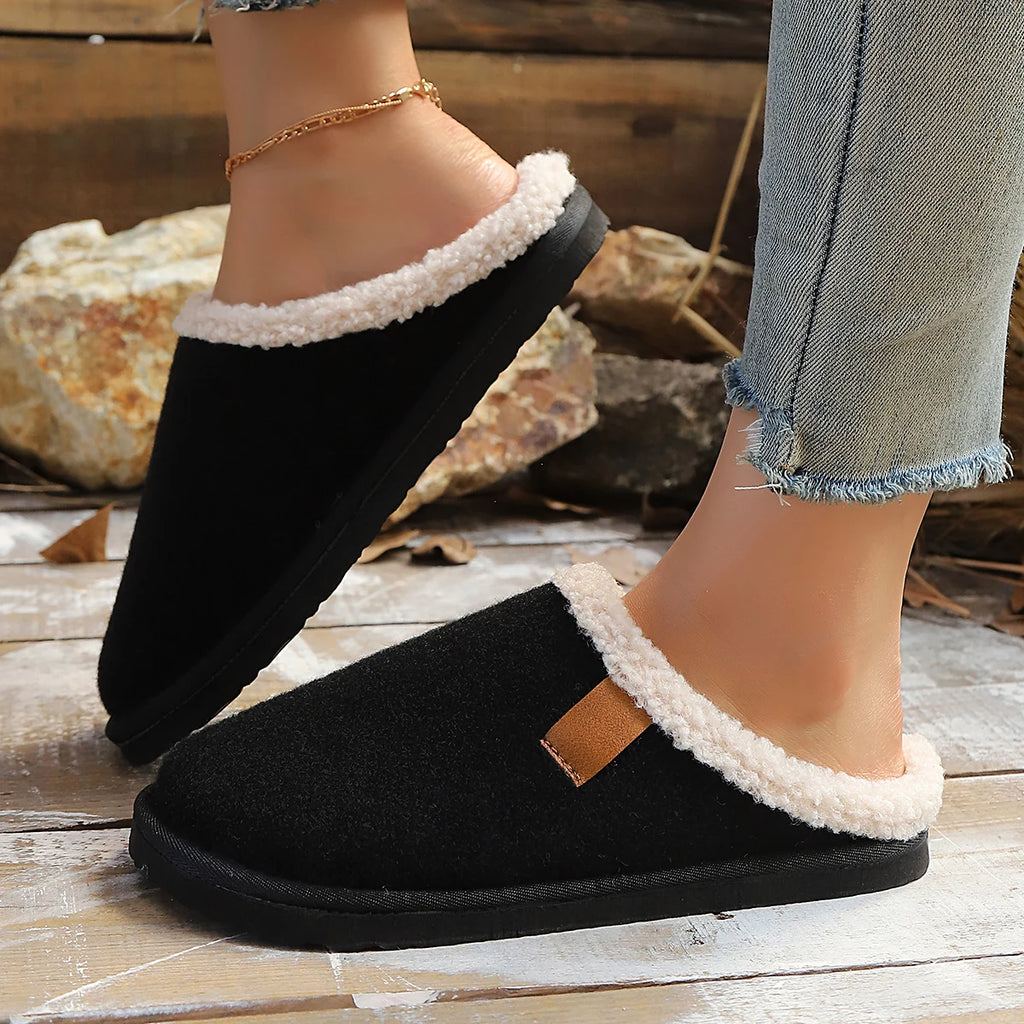 Women Cotton Slippers Fashion Home Couples Slippers Winter Thick Bottom Anti-Slip Shoes Women Comfortable Warm Slides Women Zpaxo