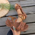 Women Sandals Plus Size Ankle Buckle Wedge Shoes Woman Retro Flower Platform Sandals Women Comfort Non Slip Orthopedic Shoes Zpaxo Brown 36