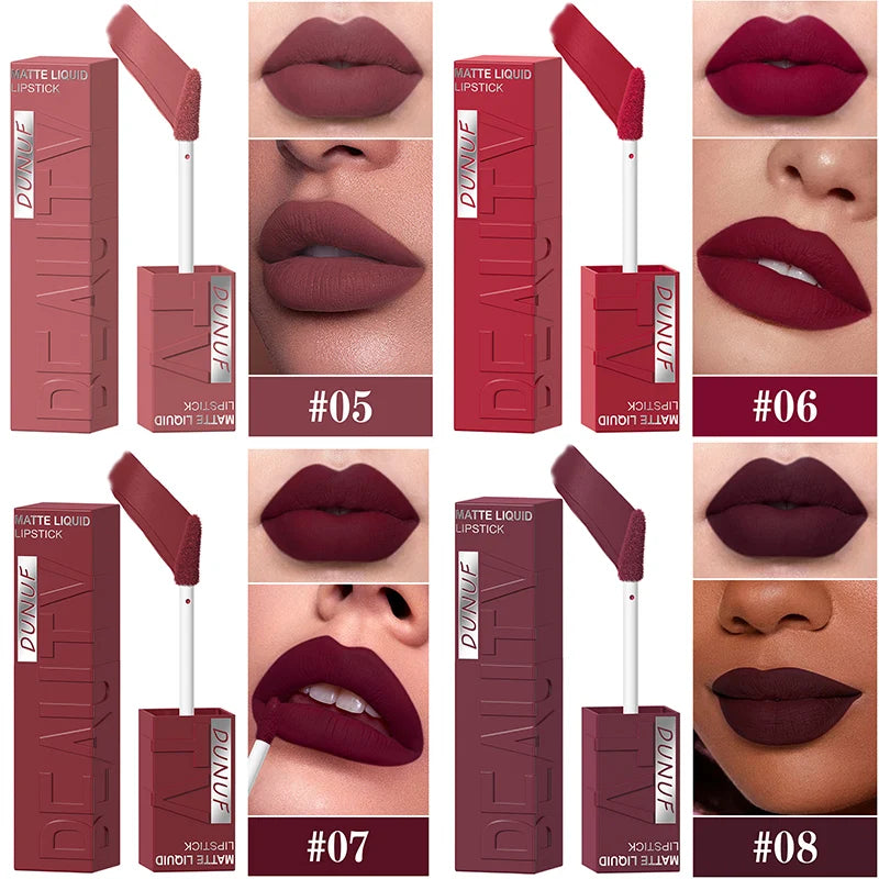 4Pcs/set Long Lasting Matte Velvet Lip Gloss Nude Waterproof Sweatproof Non Smudge Lightweight Texture Create Sophisticated Lip Zpaxo 05 06 07 08