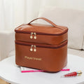 New Double Layered Portable Large Capacity Toiletry Bag Pu Waterproof Makeup Bag Travel Portable Toiletries Cosmetic Storage Bag Zpaxo Dark Brown