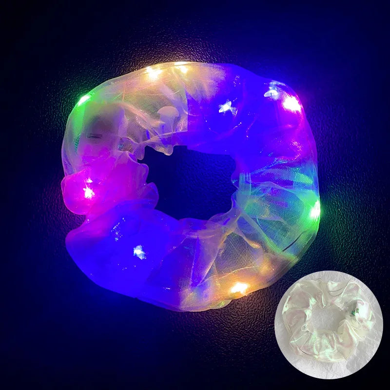 LED Light Hair Scrunchies Up Elastic Glow Hairbands Mermaid Party Zpaxo White Green 10pcs