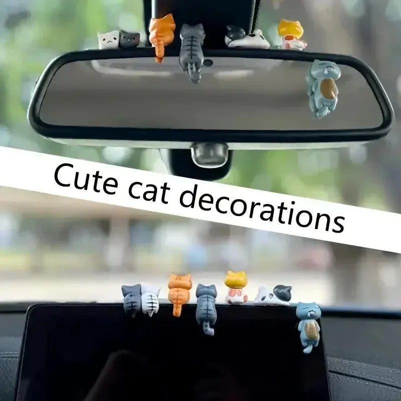 6-Pack Mini Cartoon Cat Car Ornaments – Cute Resin Decor Car & Home Ornaments Zpaxo