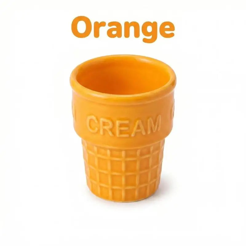 Colorful Ceramic Ice Cream Cups Dessert Coffee Mug Waffle Cone Design Zpaxo Orange 401-500ml
