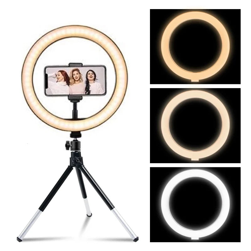 LED Photography RingLight 3 Modes Dimmable Selfie Ring Light With Tripod & Phone Stand For TikTok Video Live Makeup Fill Lamp Zpaxo