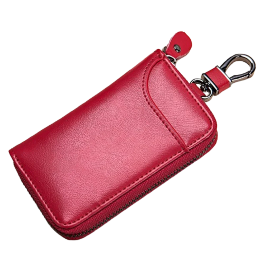 Zipper Split Car Key Wallet Solid Color Mini Purse PU Leather Key Bag Simple Portable Key Holder Organizer Pouch Card Bag Zpaxo Red