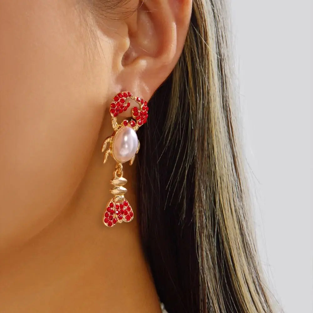 Creative Ocean Series Lobster Earrings Enameled Metal Exquisite Animal Earrings Ear Jewelry for Girls Ladies Zpaxo