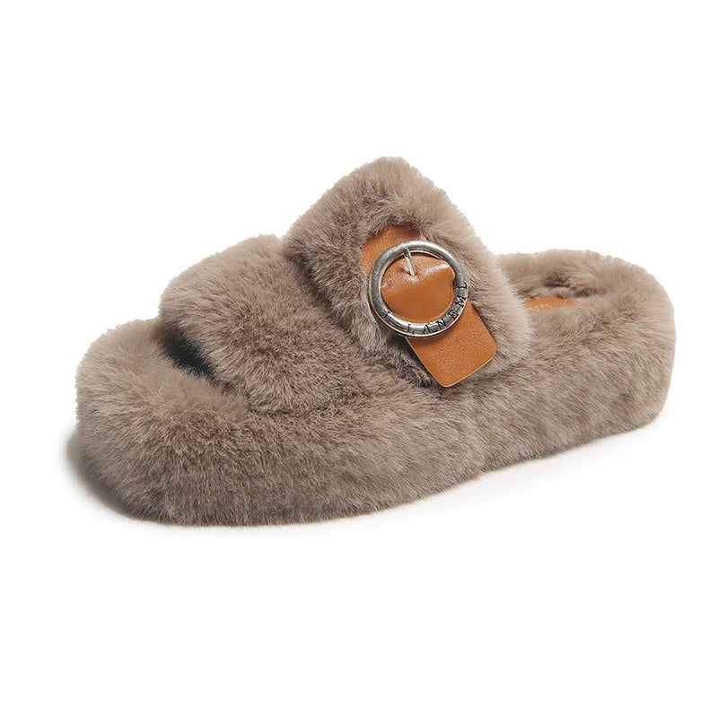 Women Slippers Thick Bottom Double Slippers Autumn/Winter New Style Korean Shoes Women Soft Bottom Cotton Home Slides Women Zpaxo Khaki 41