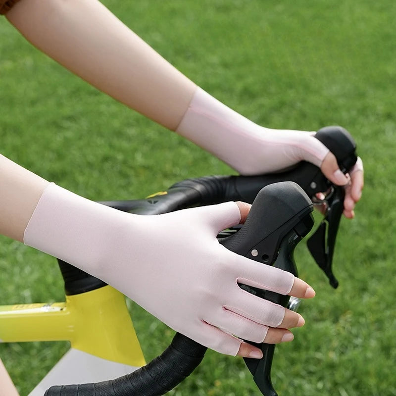 Summer sun protection gloves for women UV resistant thin nail art outdoor cycling breathable ice silk sun protection gloves Zpaxo