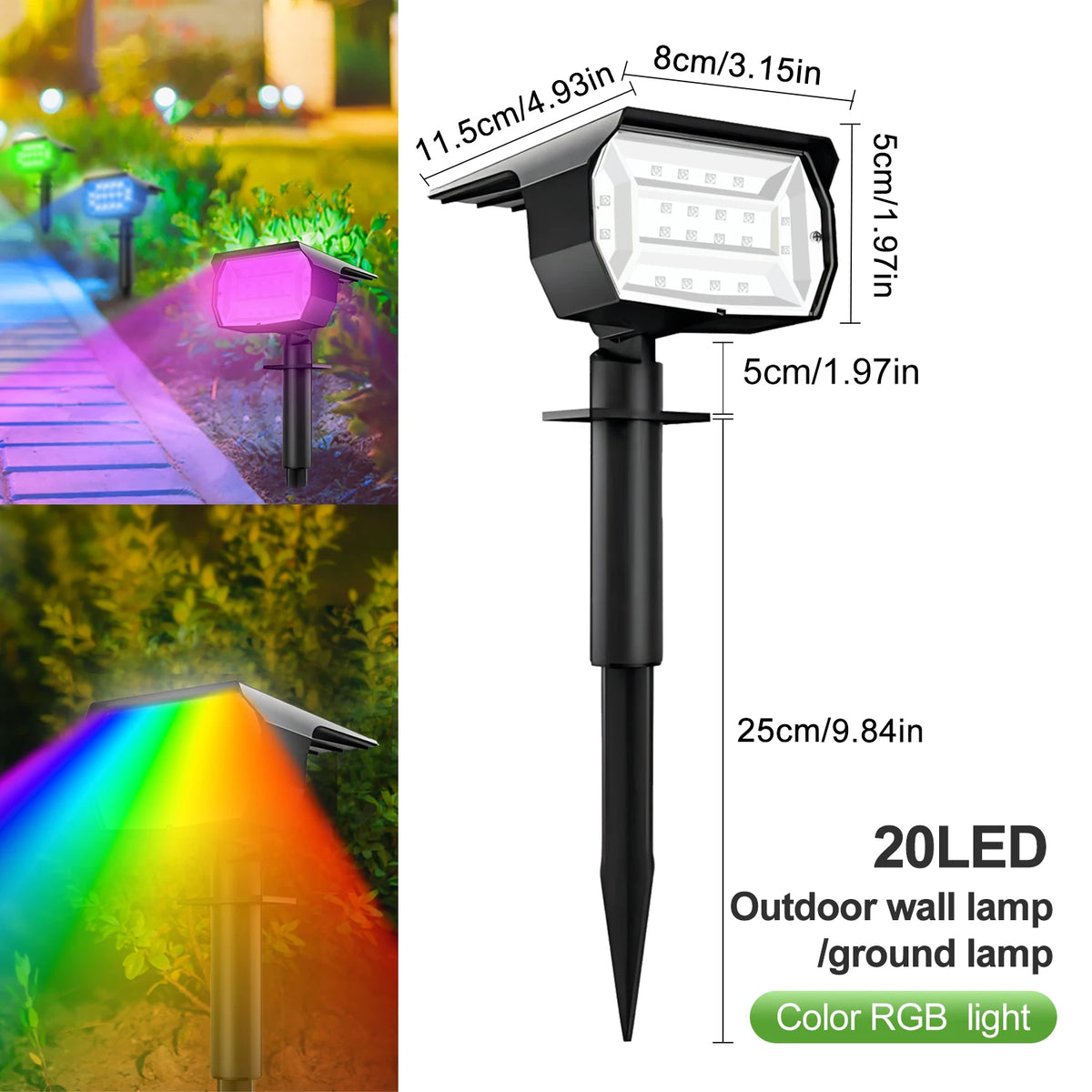 RGB Solar Spot Lights Outdoor IP65 Waterproof 20LED RGB Color Changing Landscape Light For Outdoor Garden Decoration Lighting Zpaxo 20 LED RGB 1PCS