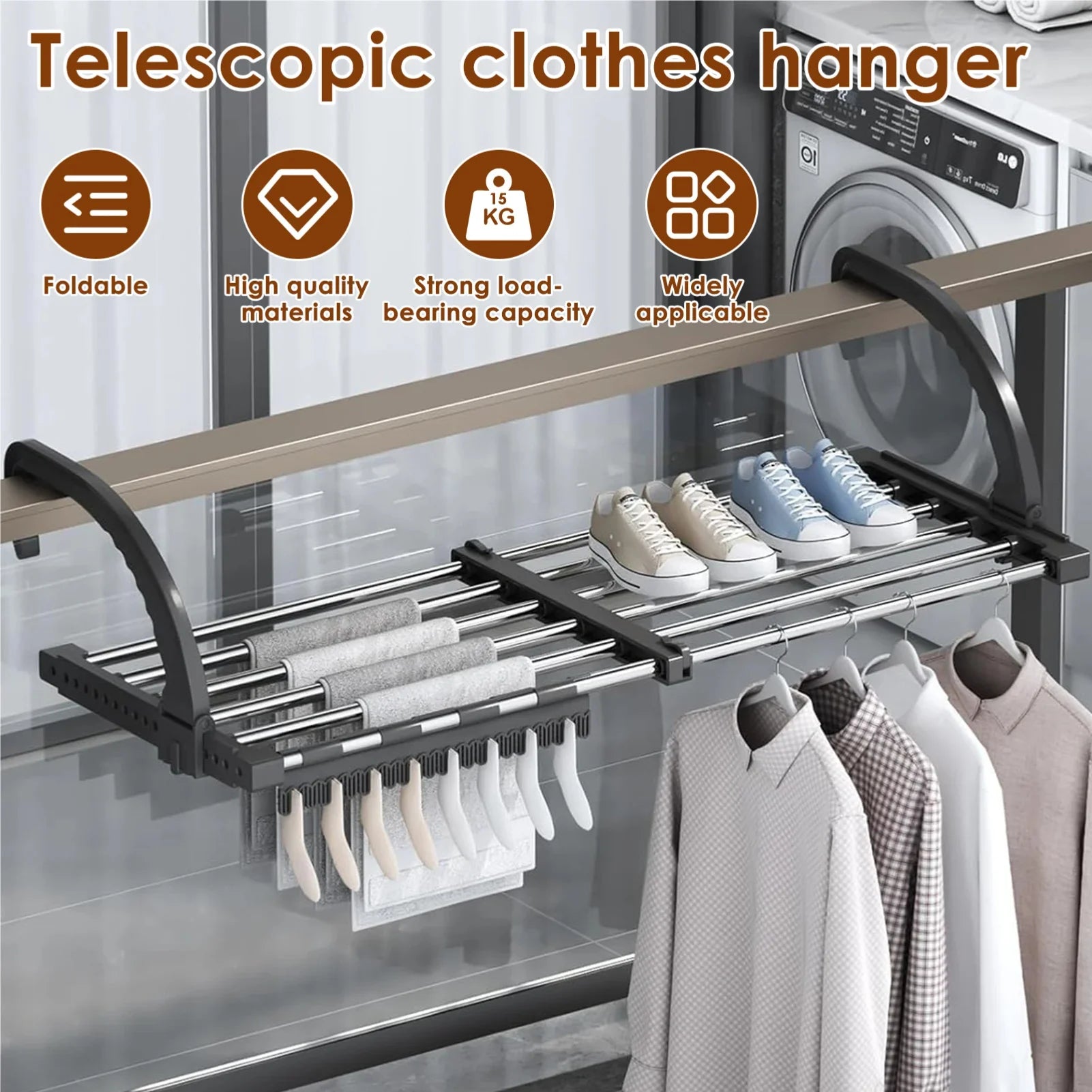 New Foldable Radiator Drying Rack Extendable Clothes Drying Hanger Stainless Steel 42-72cm Shoes Towels Drying Rack for Balcony Zpaxo