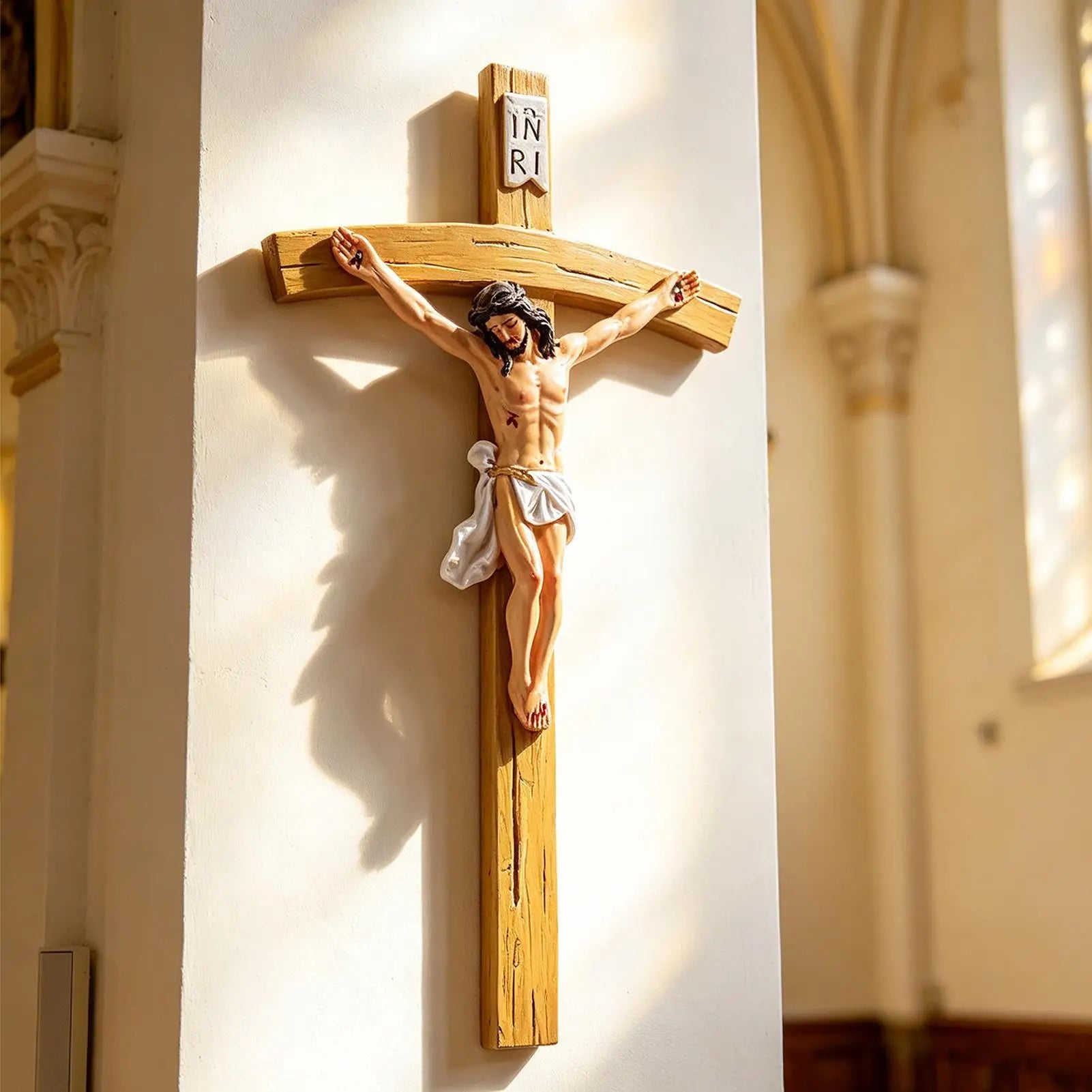 Jesus Cross Classic Catholic Religious Hand Painted Resin Decor Religious Wall Decor for Home Door Front Desk Display Zpaxo