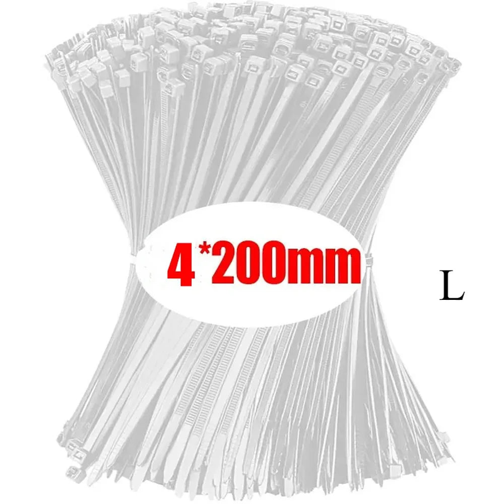 100/200/300/500/1000Pcs Self-locking White Black Plastic Nylon cable Zip Ties Fastening Ring Nylon Clamp strap with lock Zpaxo 4x200mm White 500pcs