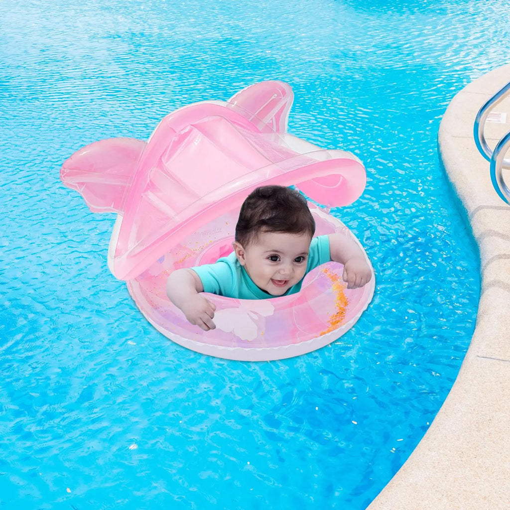 Baby Float Sun Protection Baby Rafts For Pool With Canopy Butterfly Shape Lounge Mat Boat Water Chair For Outdoor Play Swimming Zpaxo