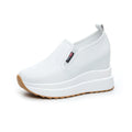 Leather Wedge Sneakers Women Slip Design Round Toe Non Thick Sole Zpaxo 515 White 37 China Mainland