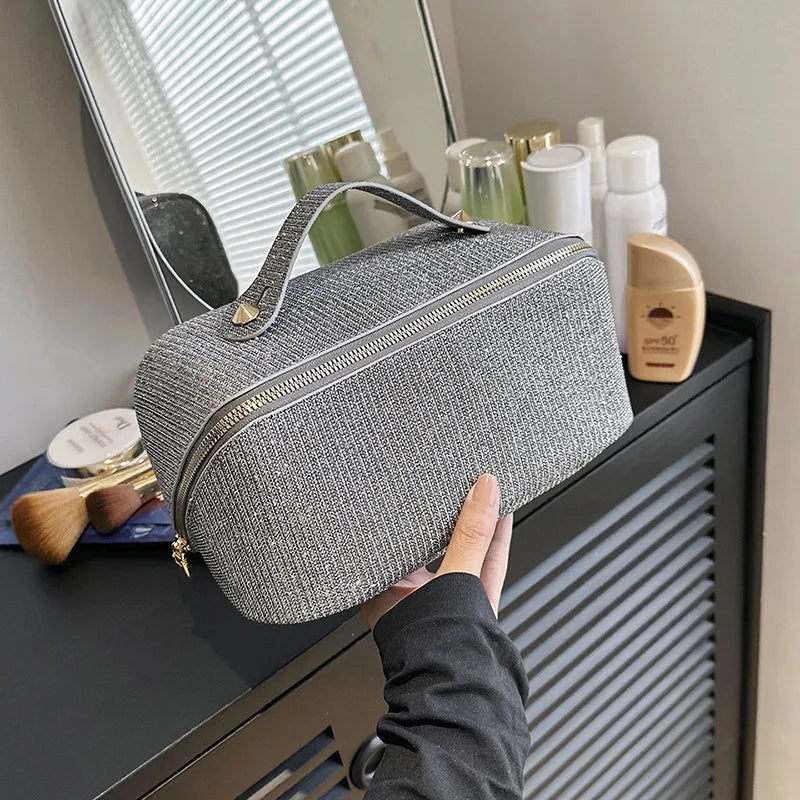 New Sparkling Bag, Large Capacity Internet Celebrity Hot Item, Women's Multifunctional Texture Wash Bag, Hand-held Makeup Bag Zpaxo Gray
