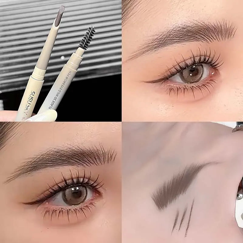 Ultra Thin Double-Ended Eyebrow Pencil Long-Lasting Smudge Proof Eye Brow Liner Contour Pen High Pigment Waterproof Brow Makeup Zpaxo 01 Dark brown