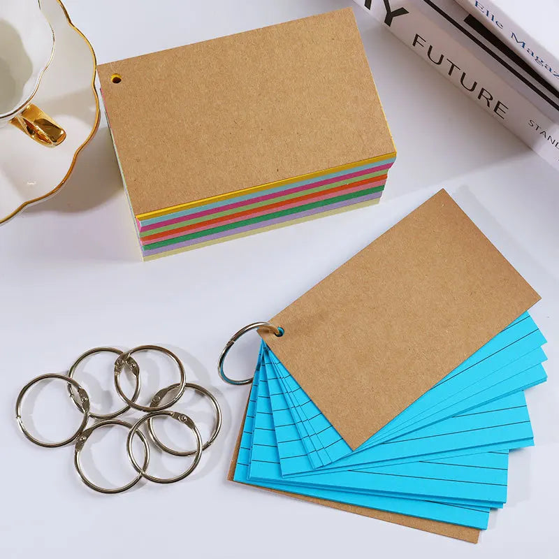 50PCS Loose-Leaf Horizontal Line Index Cards Binder-Compatible Flash Revision Cards Study Office Note Pads for School & Work Zpaxo