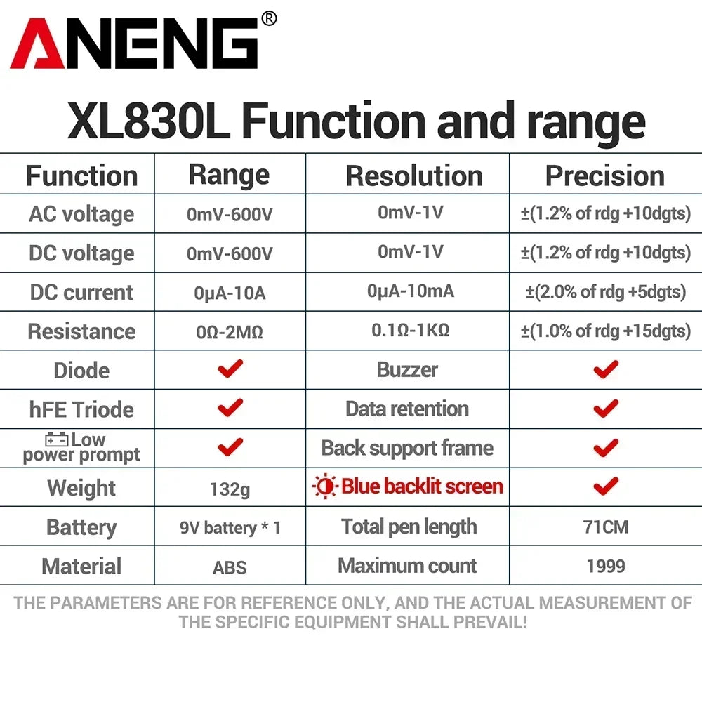 ANENG XL830L Digital Multimeter Smart Voltage AC DC Resistance