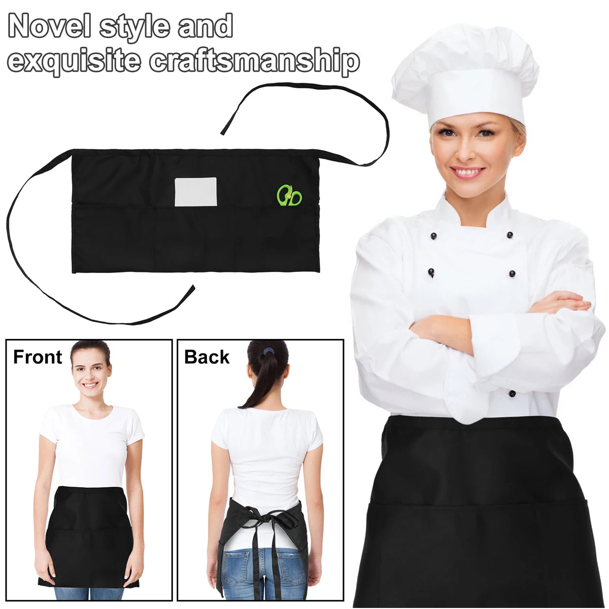 1/2PCS Kitchen Apron Retro Aprons Long/Short Waist Adjustable Ruffle Side Vintage Cooking Aprons with Pockets For Woman Men Work Zpaxo