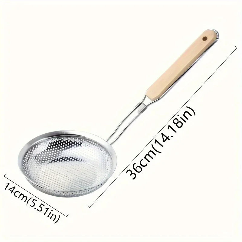Stainless Steel Colander with Wooden Handle - Fine Mesh Skimmer Spoon for Cooking, Food Prep Grease Filtering for Pasta Noodles Zpaxo