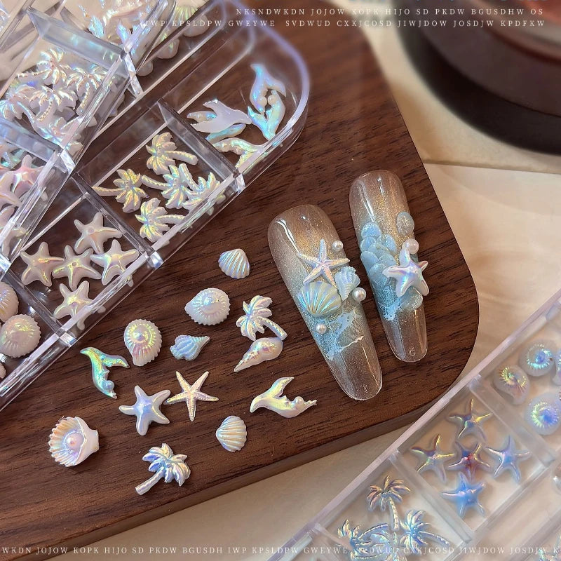 3D Ocean Nail Art Charms Aurora Shell Starfish Mermaid Tail Decors